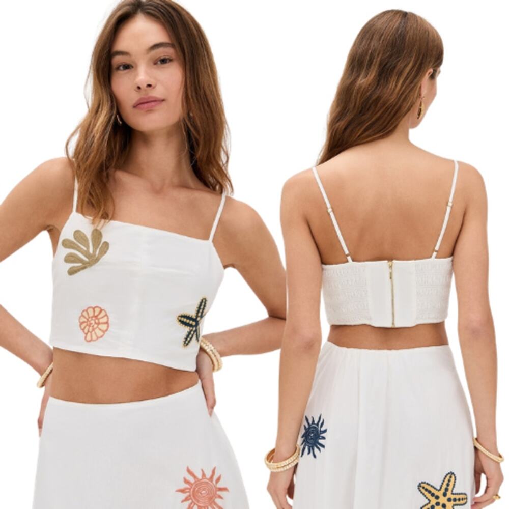 NWT Cleobella Square Neck Embroidered Sage Crop Top Ivory Size: Small